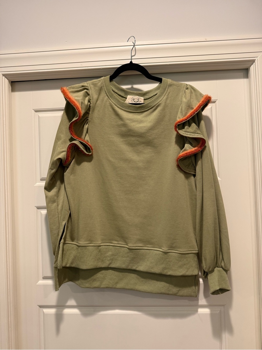 Fantastic Fawn Olive Green Tinsel Trim Split Hem Sweatshirt